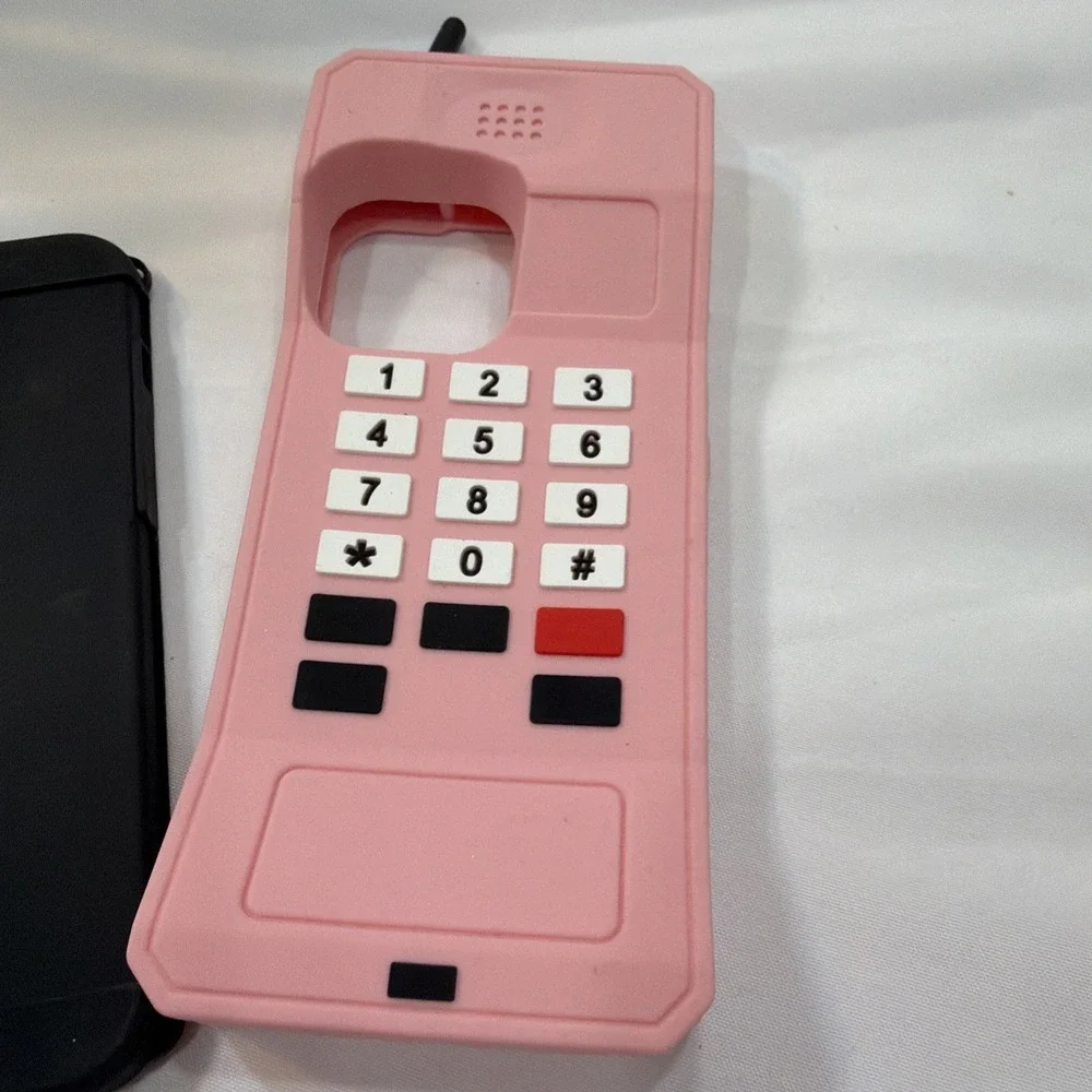 Pink Silicone Telephone iPhone Case Fitting 14 Plus,‎ 15 Plus, 12 Max And 13 Pro
